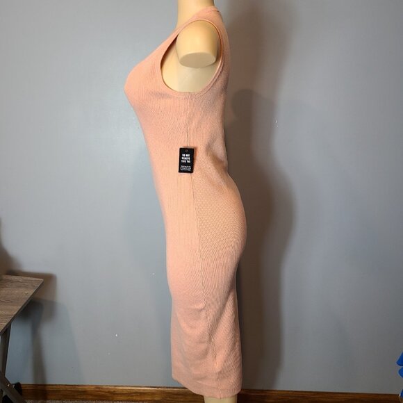 Express Pink Gold Shimmer Ribbed Bodycon Midi Sweater Dress Size Medium New - Picture 4 of 9